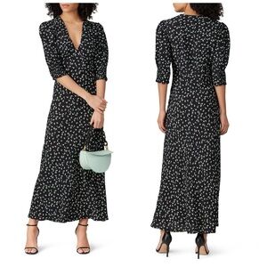 RIXO zadie empire waist v neck short sleeve midi in black floral - 8 M